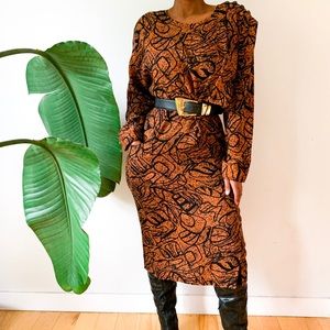 Long sleeves vintage printed dress from Italy